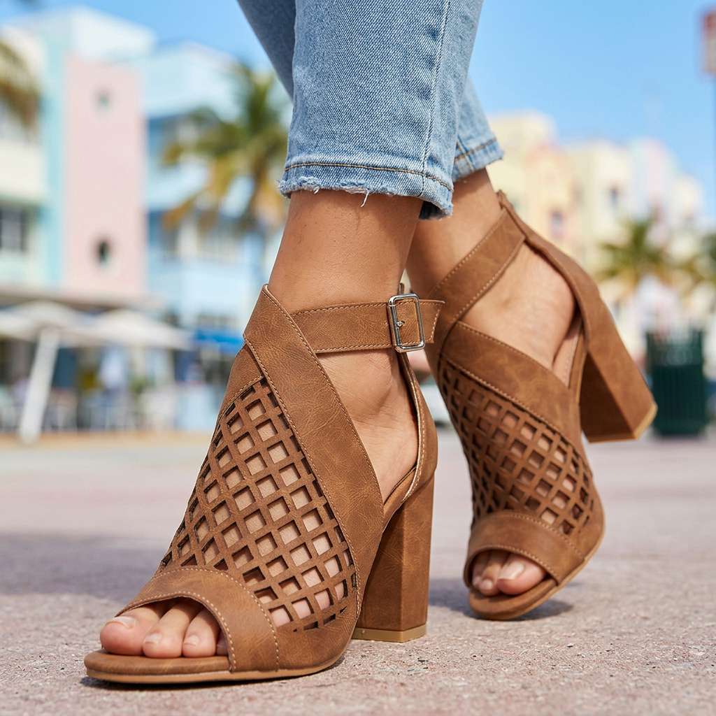 Women's Lattice Pattern Open Toe Heels Corvine