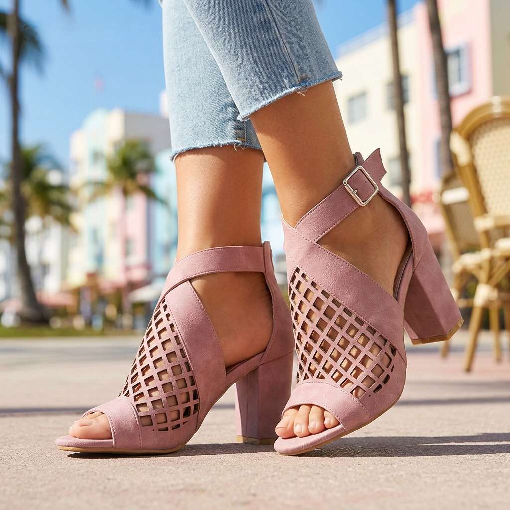 Women's Lattice Pattern Open Toe Heels Corvine