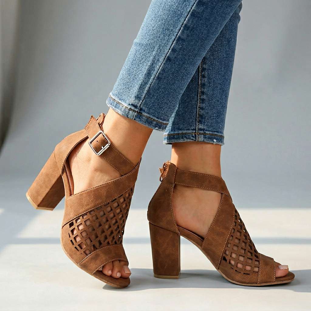 Women's Lattice Pattern Open Toe Heels Corvine