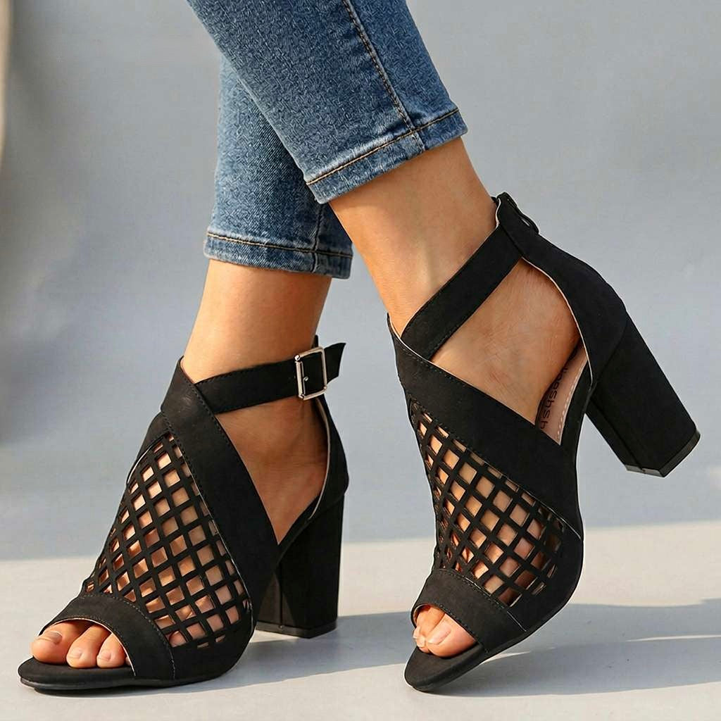Women's Lattice Pattern Open Toe Heels Corvine