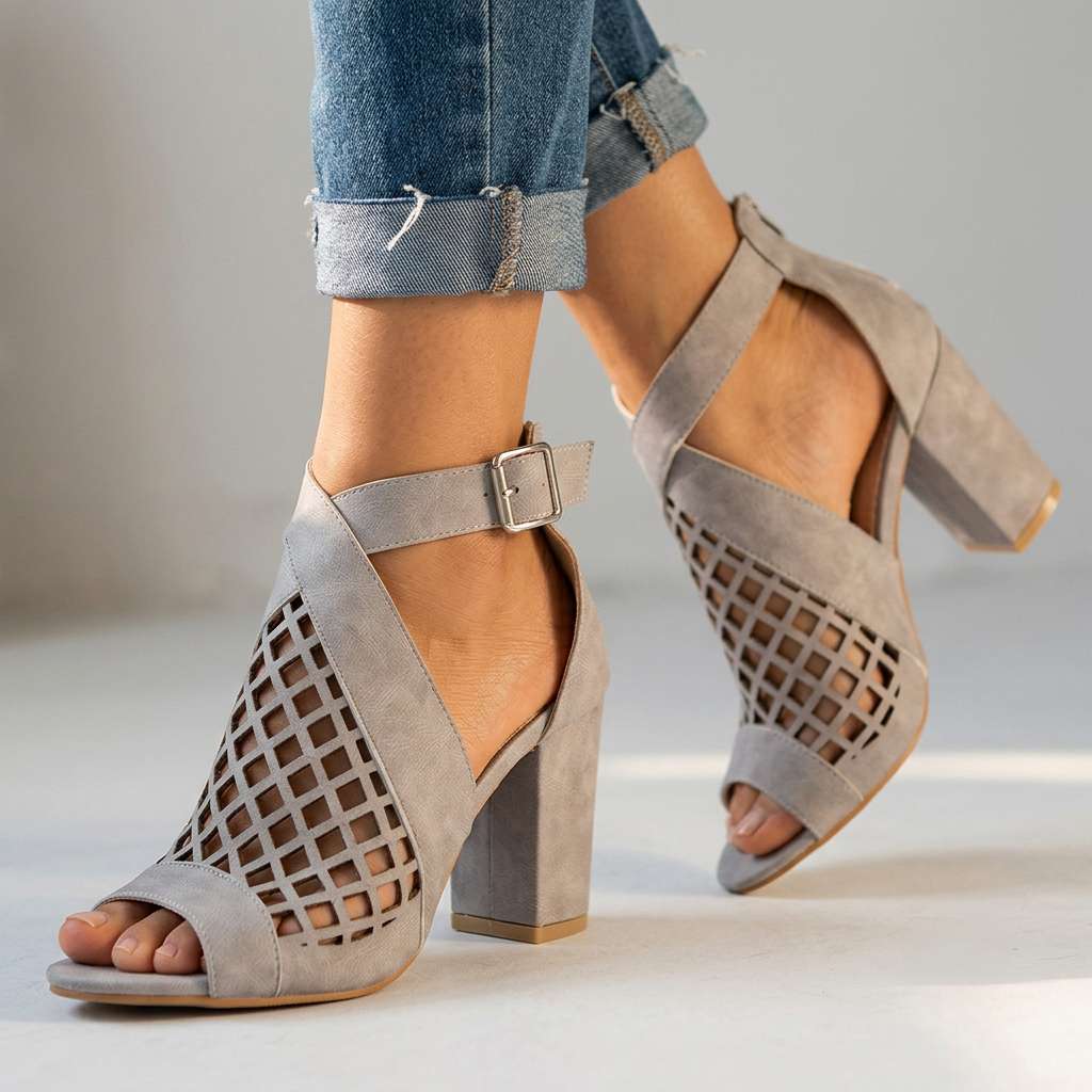 Women's Lattice Pattern Open Toe Heels Corvine