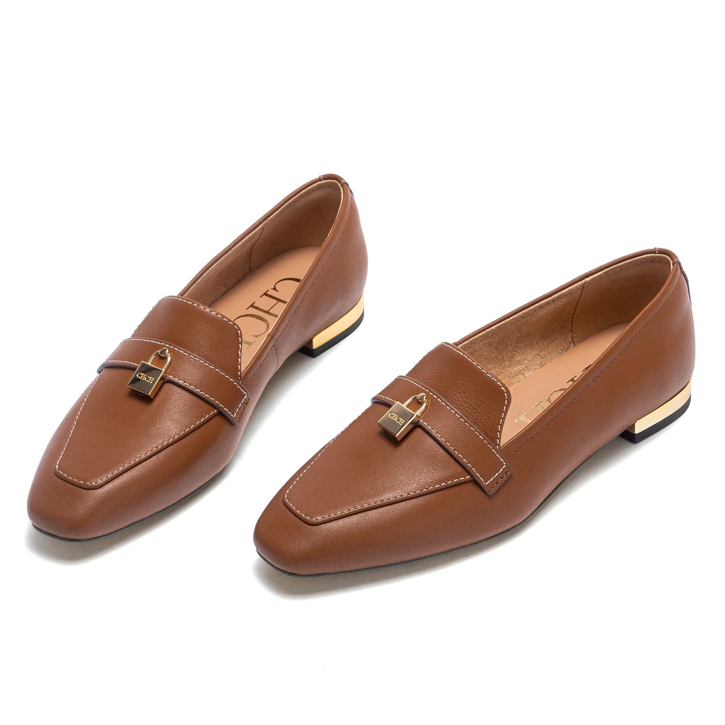 Women's Leather Loafers with Gold Lock Detail Corvine