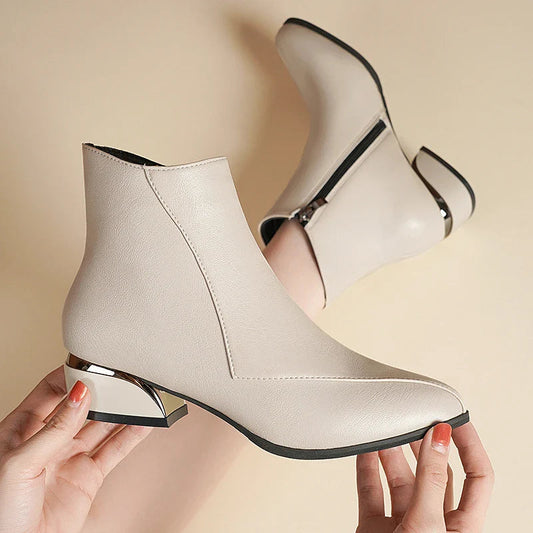 Women's Leather Sculpted Metallic Heel Boots Corvine