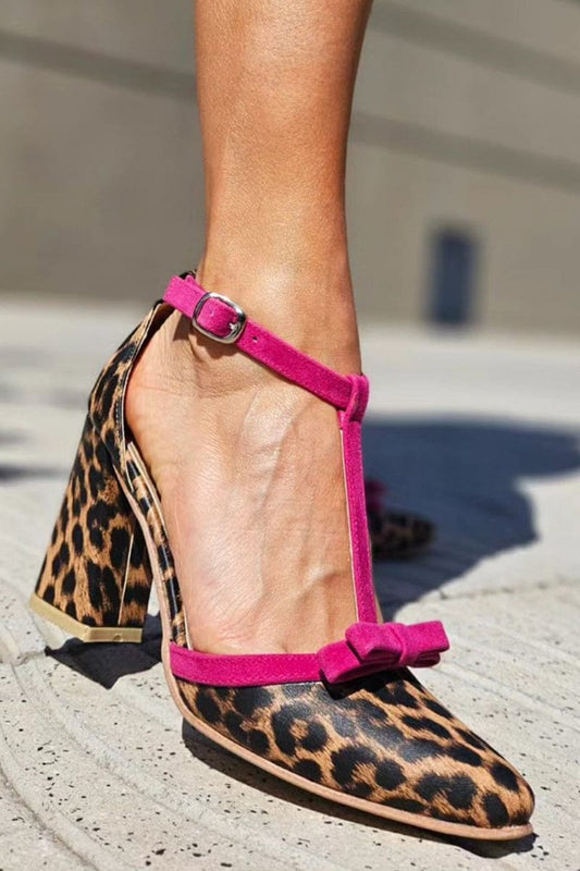 Women's Leopard Print Chunky Block Heel Shoes Corvine