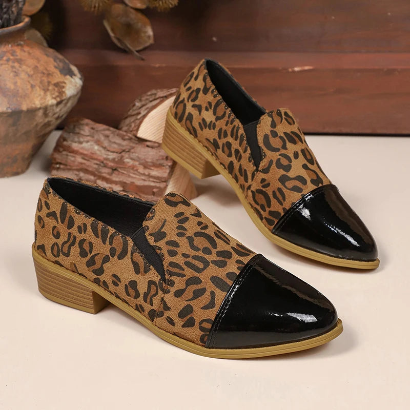 Women's Leopard Print Suede Block Heels Corvine