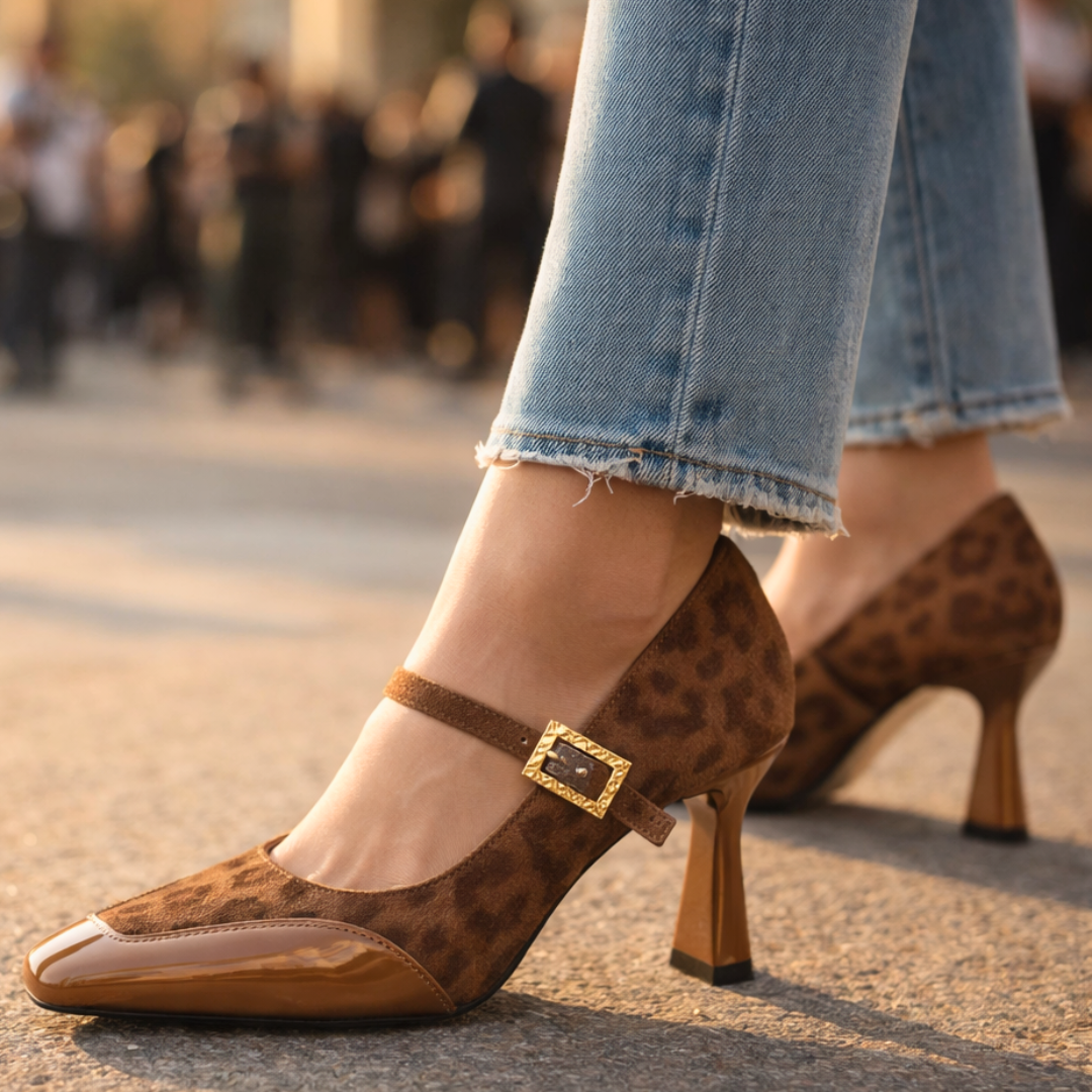 Women's Leopard Print Suede Mary Jane Heels Corvine