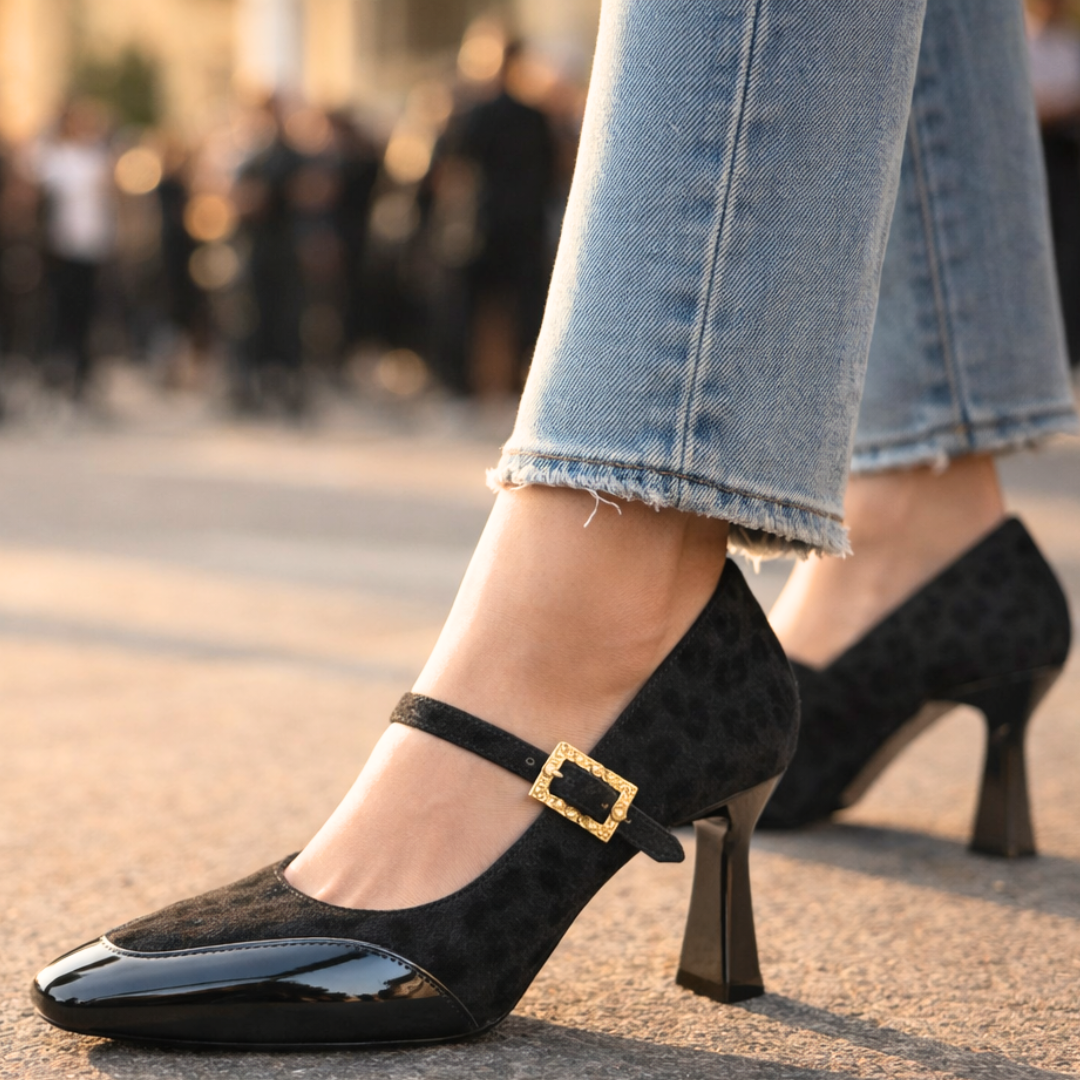Women's Leopard Print Suede Mary Jane Heels Corvine