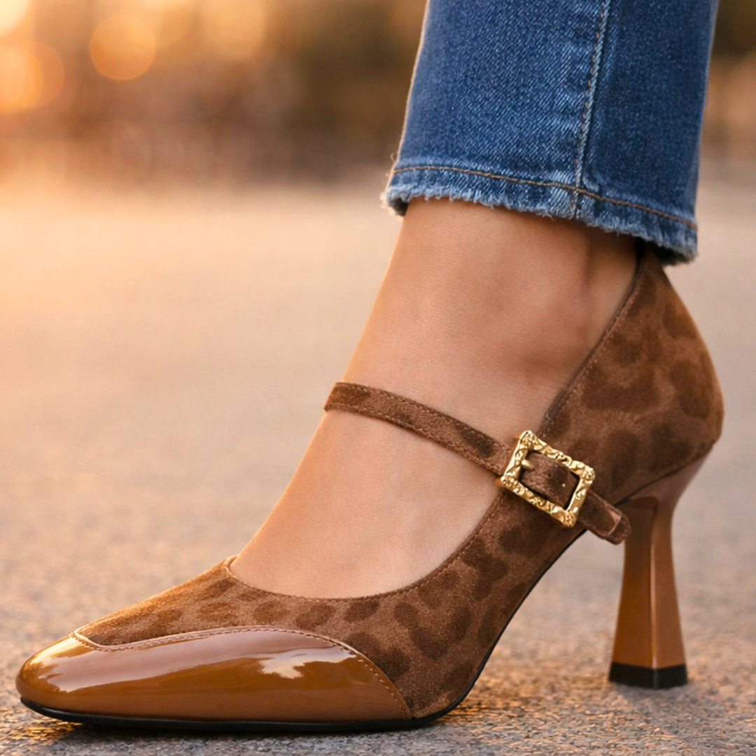 Women's Leopard Print Suede Mary Jane Heels Corvine