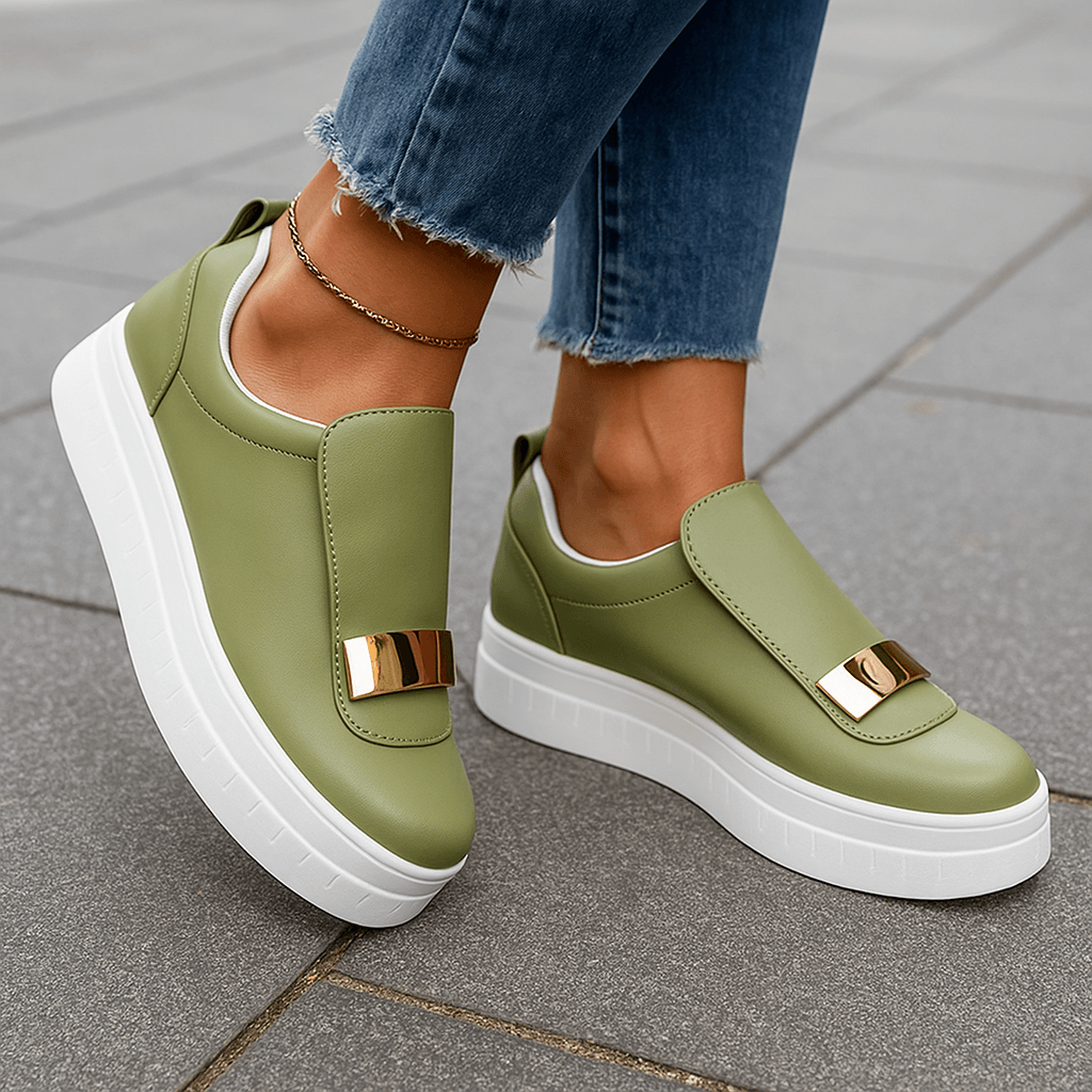 Women's Lightweight Leather Slip-On Platform Shoes Corvine