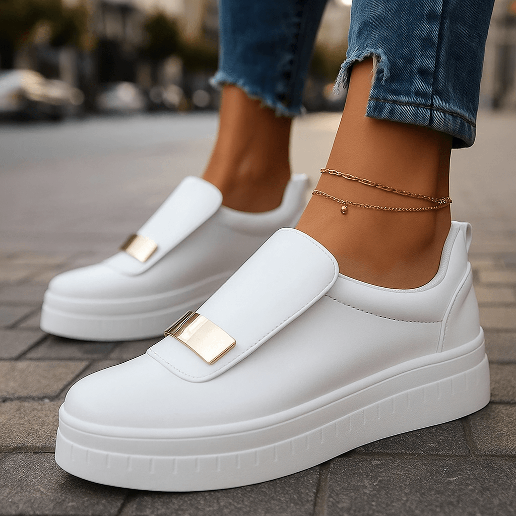 Women's Lightweight Leather Slip-On Platform Shoes Corvine
