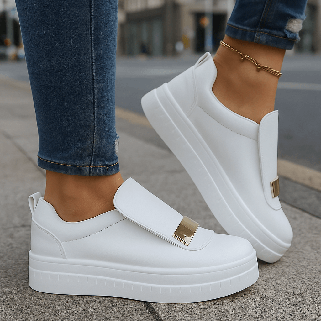 Women's Lightweight Leather Slip-On Platform Shoes Corvine
