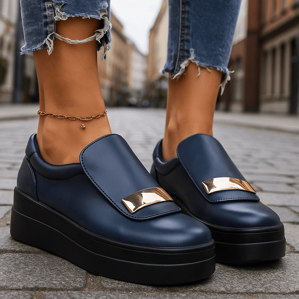 Women's Lightweight Leather Slip-On Platform Shoes Corvine