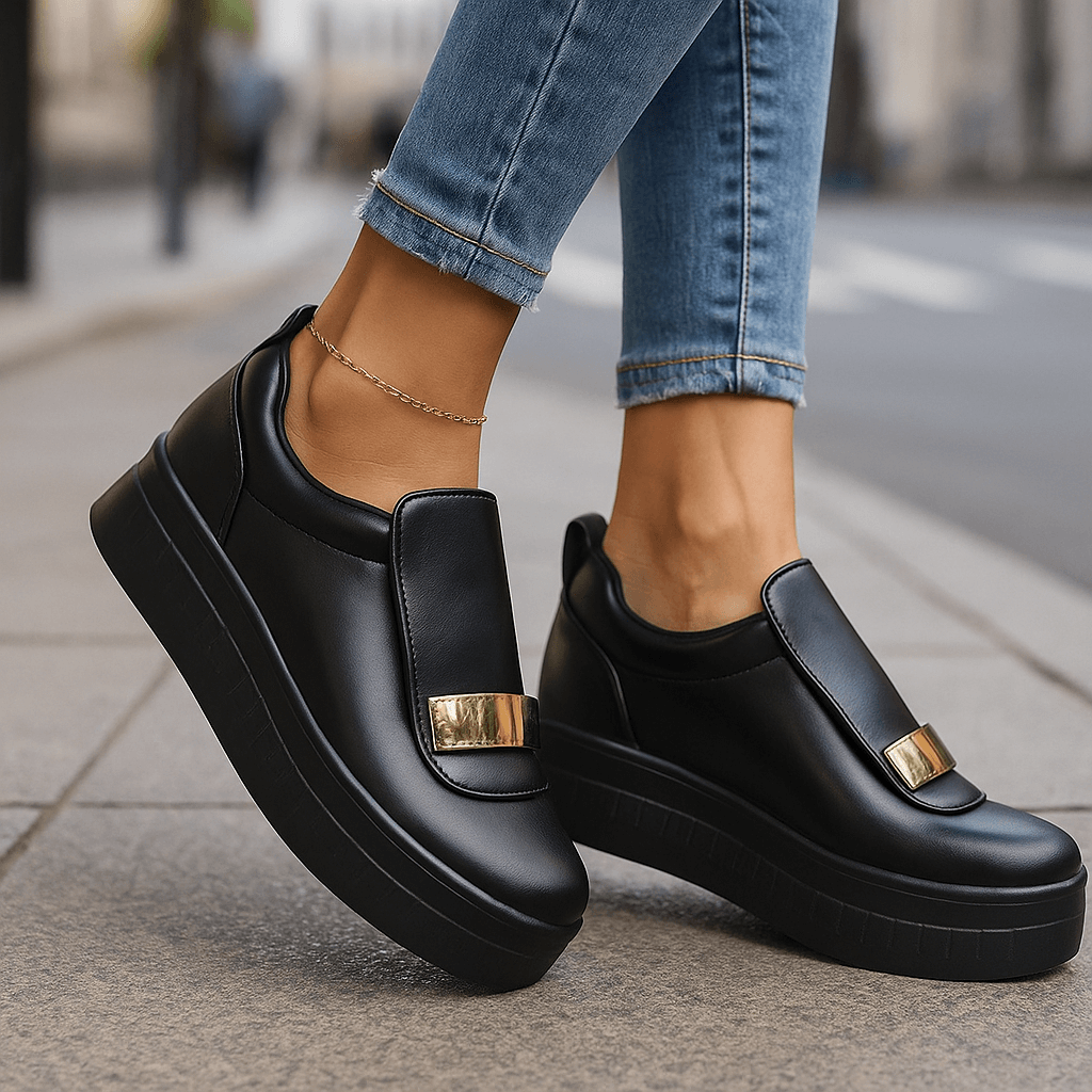 Women's Lightweight Leather Slip-On Platform Shoes Corvine