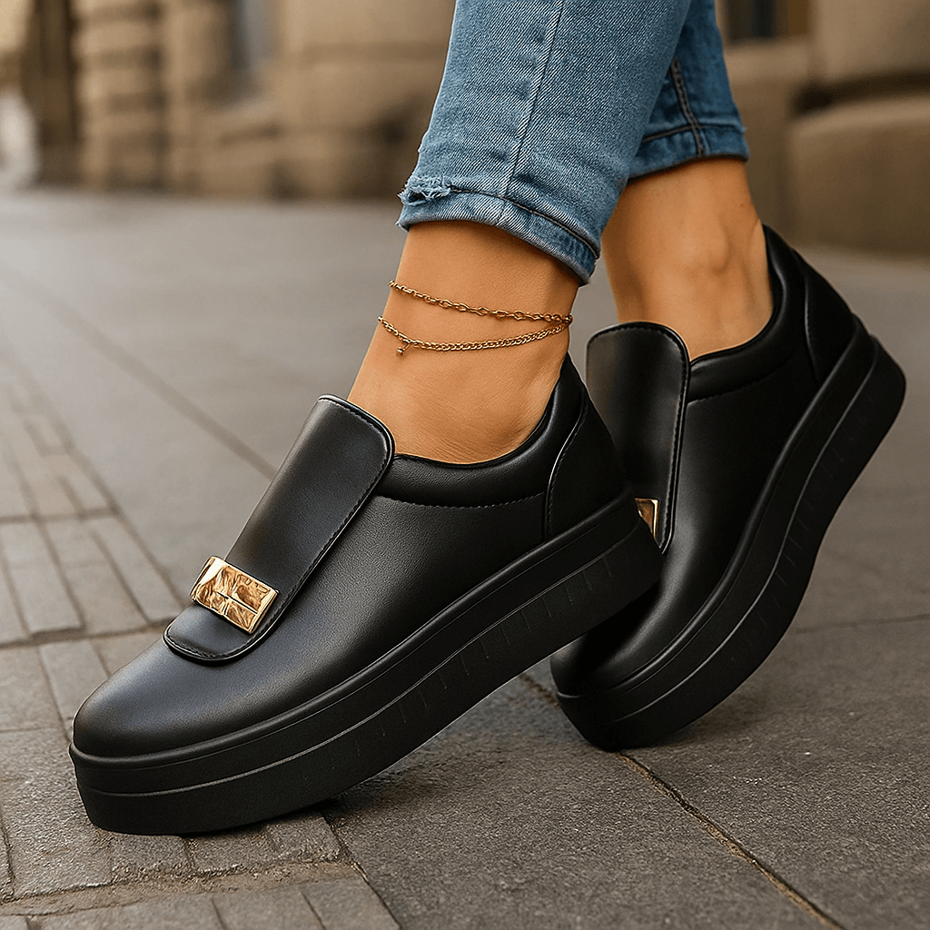 Women's Lightweight Leather Slip-On Platform Shoes Corvine