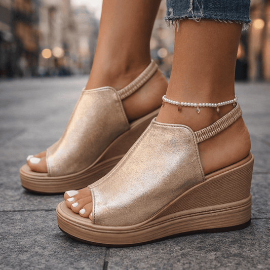 Women's Metallic Finish Wedge Sandals Corvine