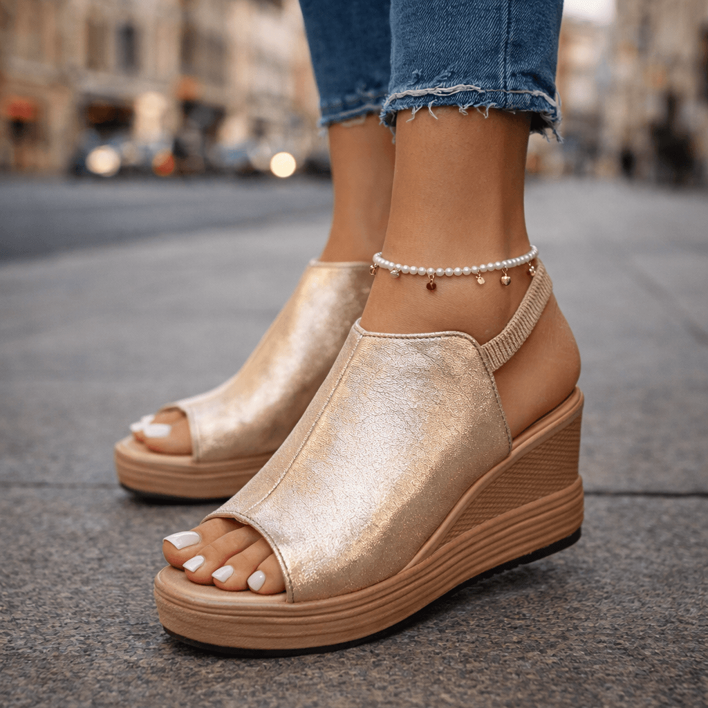 Women's Metallic Finish Wedge Sandals Corvine