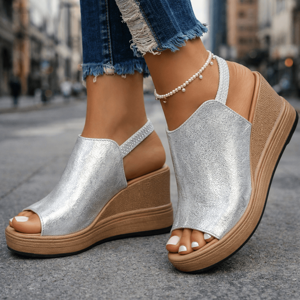 Women's Metallic Finish Wedge Sandals Corvine