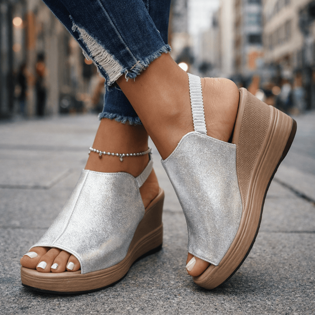Women's Metallic Finish Wedge Sandals Corvine