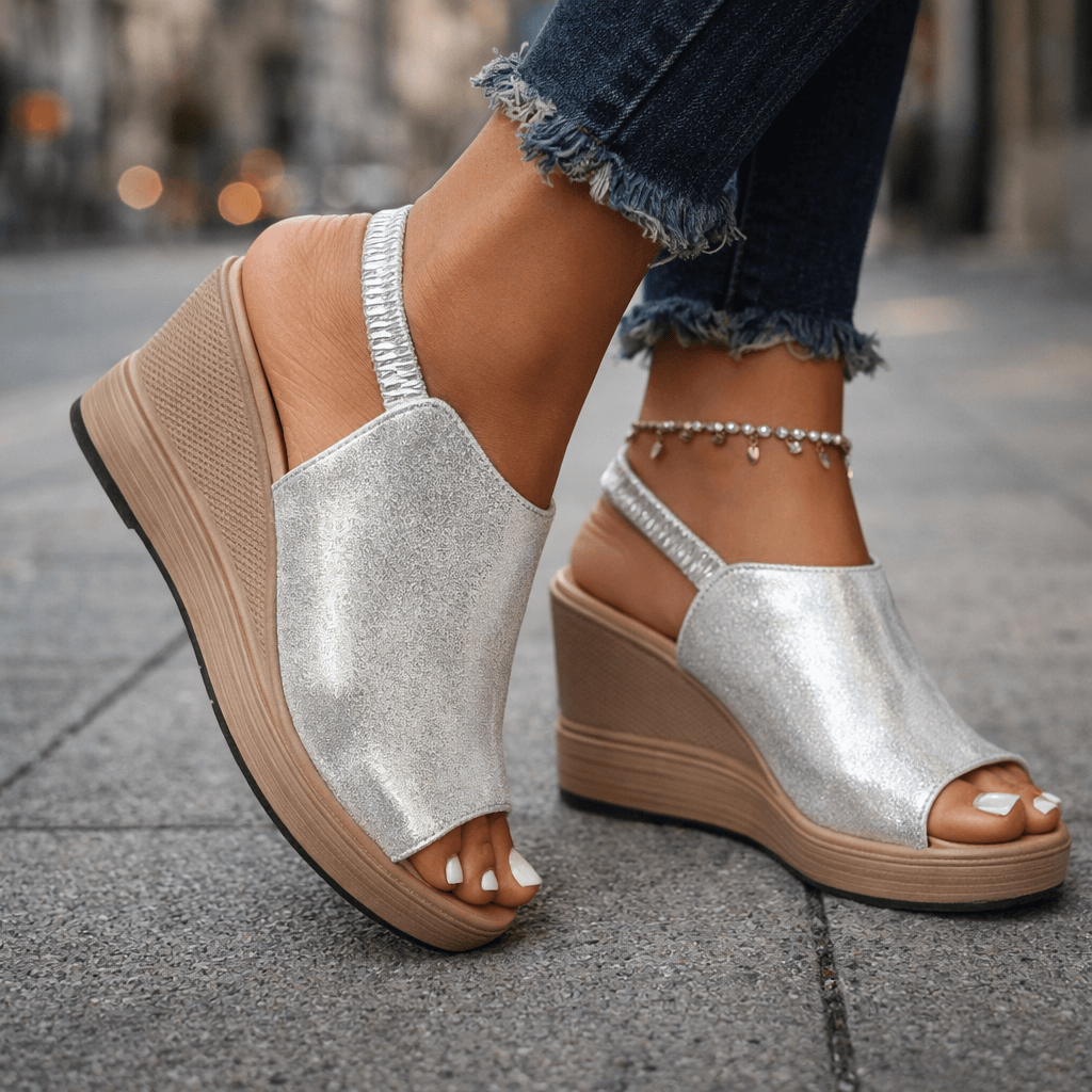 Women's Metallic Finish Wedge Sandals Corvine