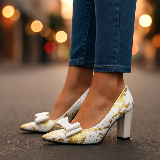Women's Metallic Snake-Textured Block Heel Heels Corvine