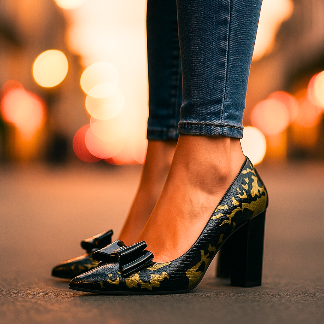 Women's Metallic Snake-Textured Block Heel Heels Corvine
