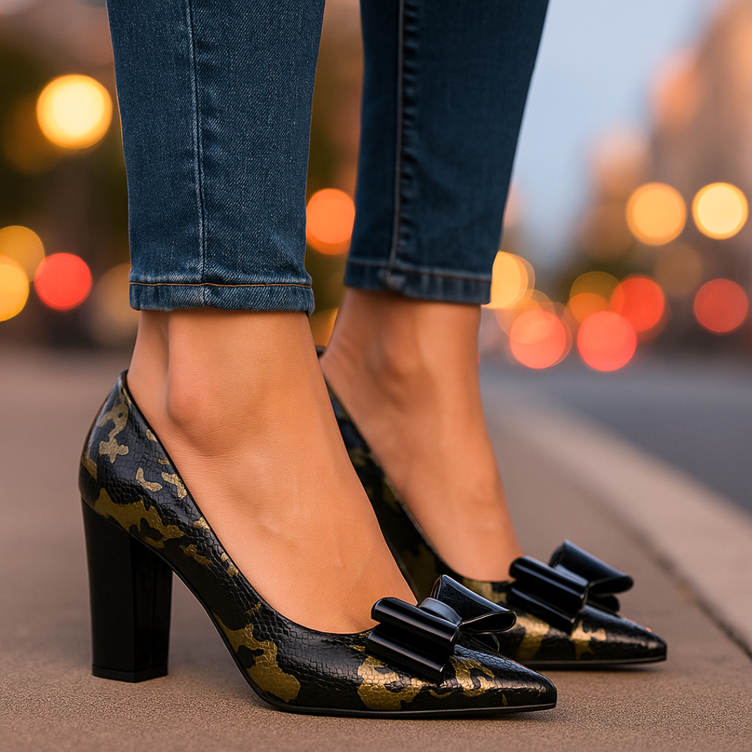 Women's Metallic Snake-Textured Block Heel Heels Corvine