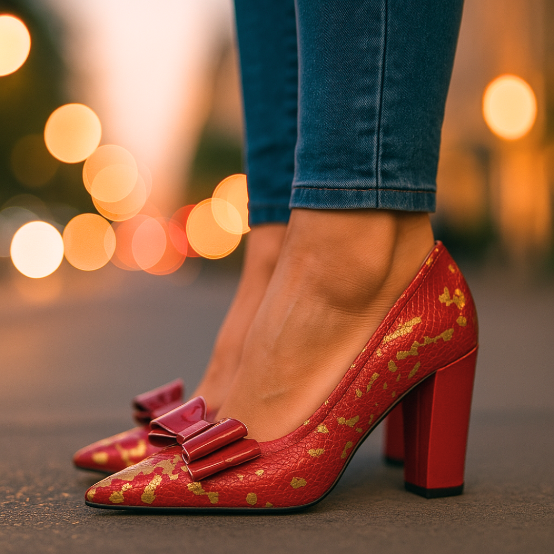 Women's Metallic Snake-Textured Block Heel Heels Corvine