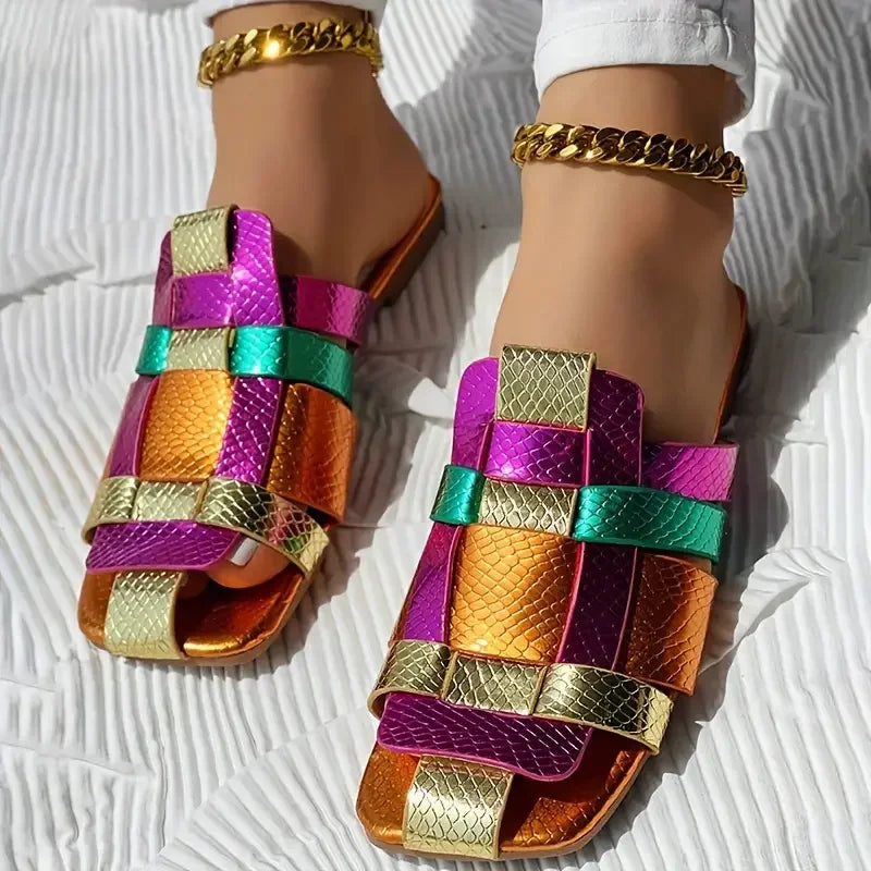 Women's Metallic Woven Square-Toe Sandals Corvine