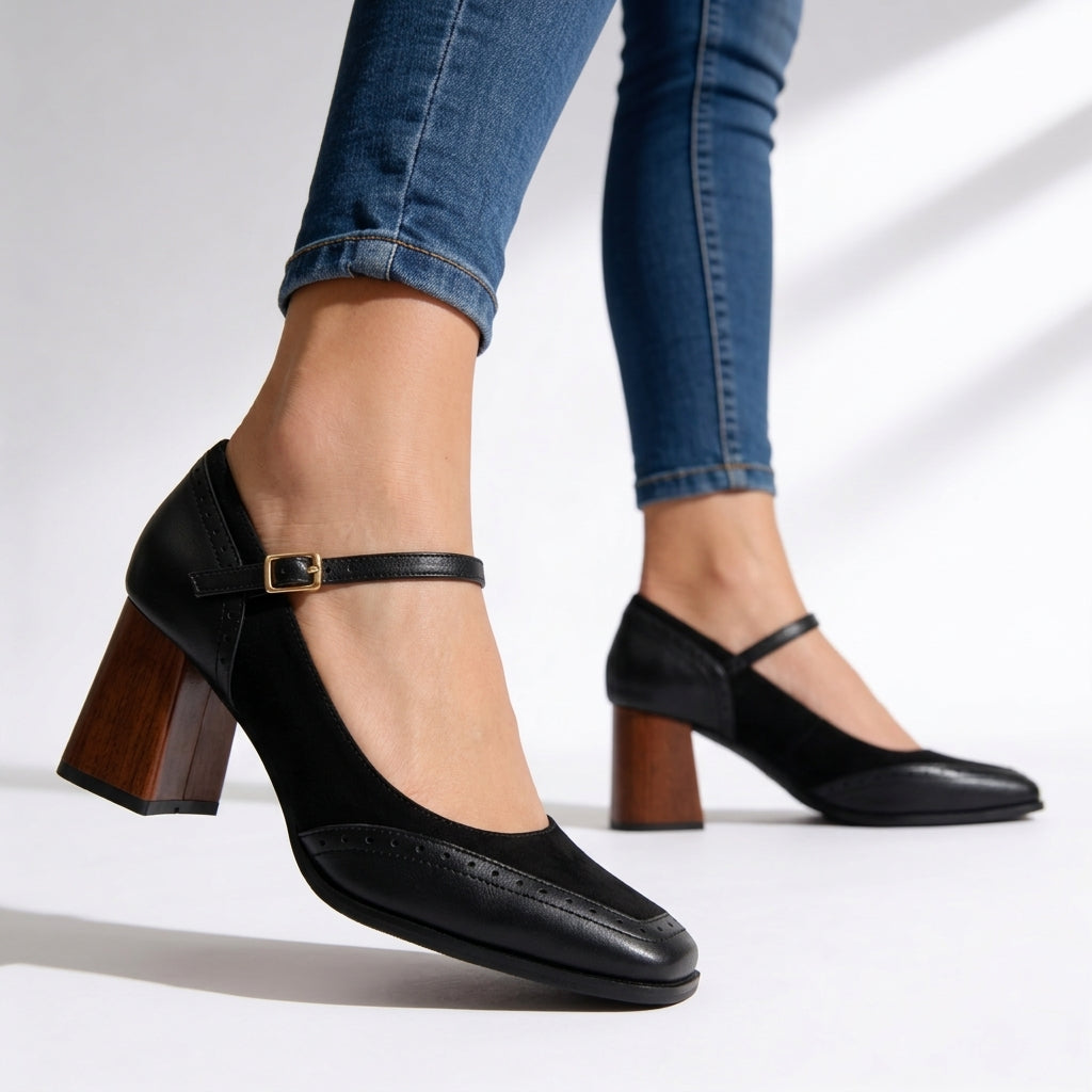 Women's Mixed-Finish Mary Jane Heels Corvine