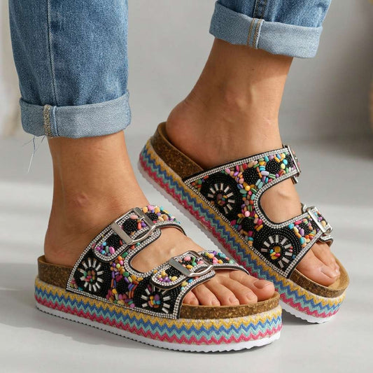 Women's Mosaic Fabric Platform Slides Corvine