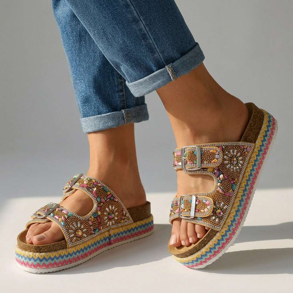 Women's Mosaic Fabric Platform Slides Corvine