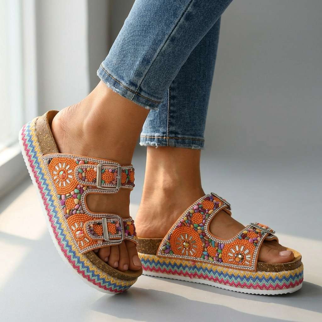 Women's Mosaic Fabric Platform Slides Corvine