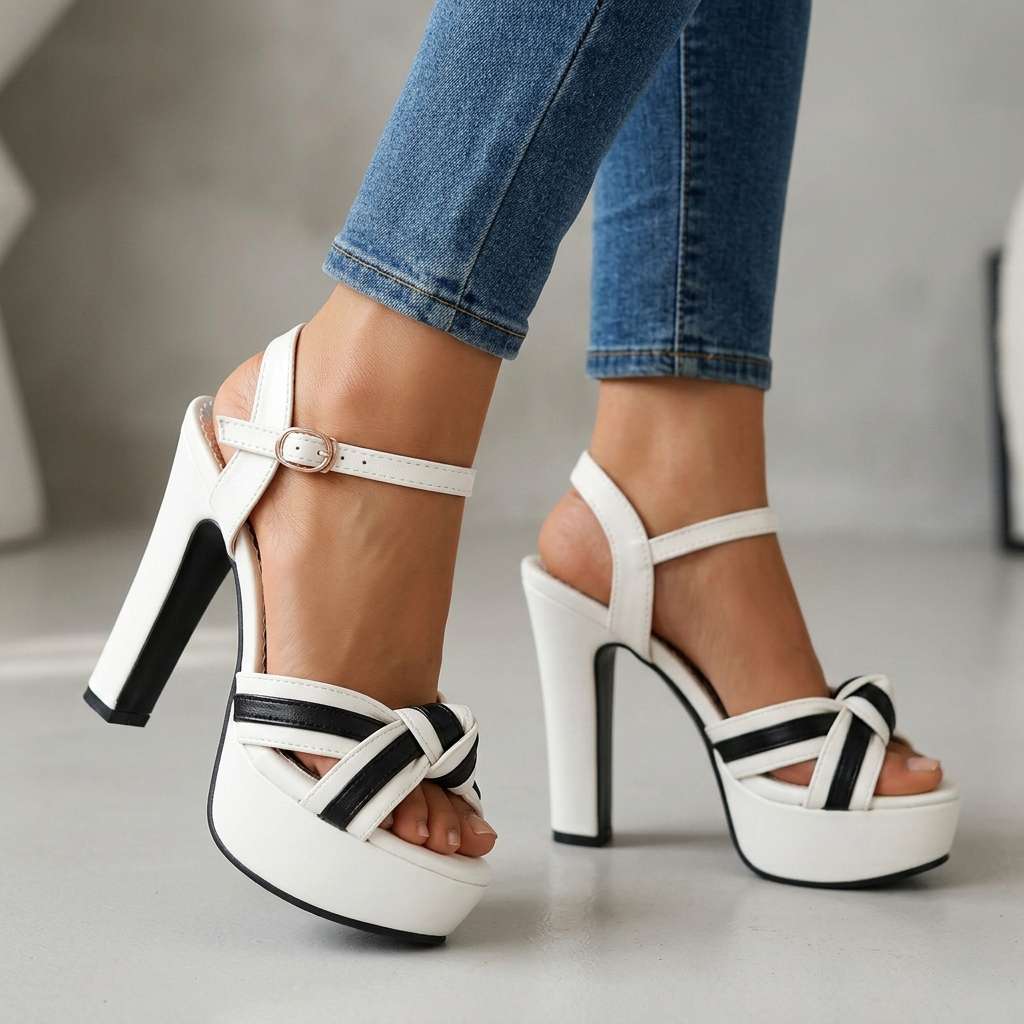 Women's Open-Toe Block Heel Heels Black Corvine