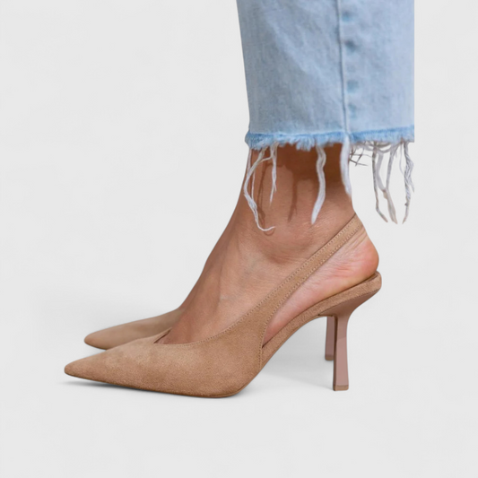 Women's Open Toe Black Leather Heels Corvine