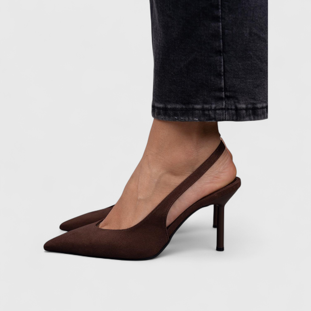 Women's Open Toe Black Leather Heels Corvine