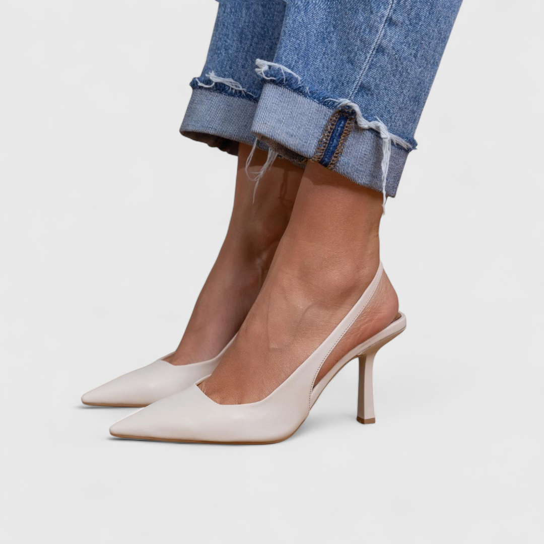 Women's Open Toe Black Leather Heels Corvine