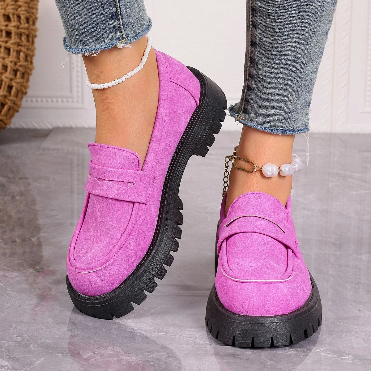 Women's Pastel Suede Chunky Platform Loafers Corvine