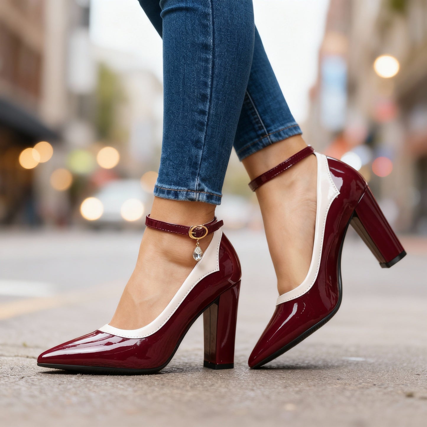 Women's Patent Dual-Tone Strap Heels Corvine