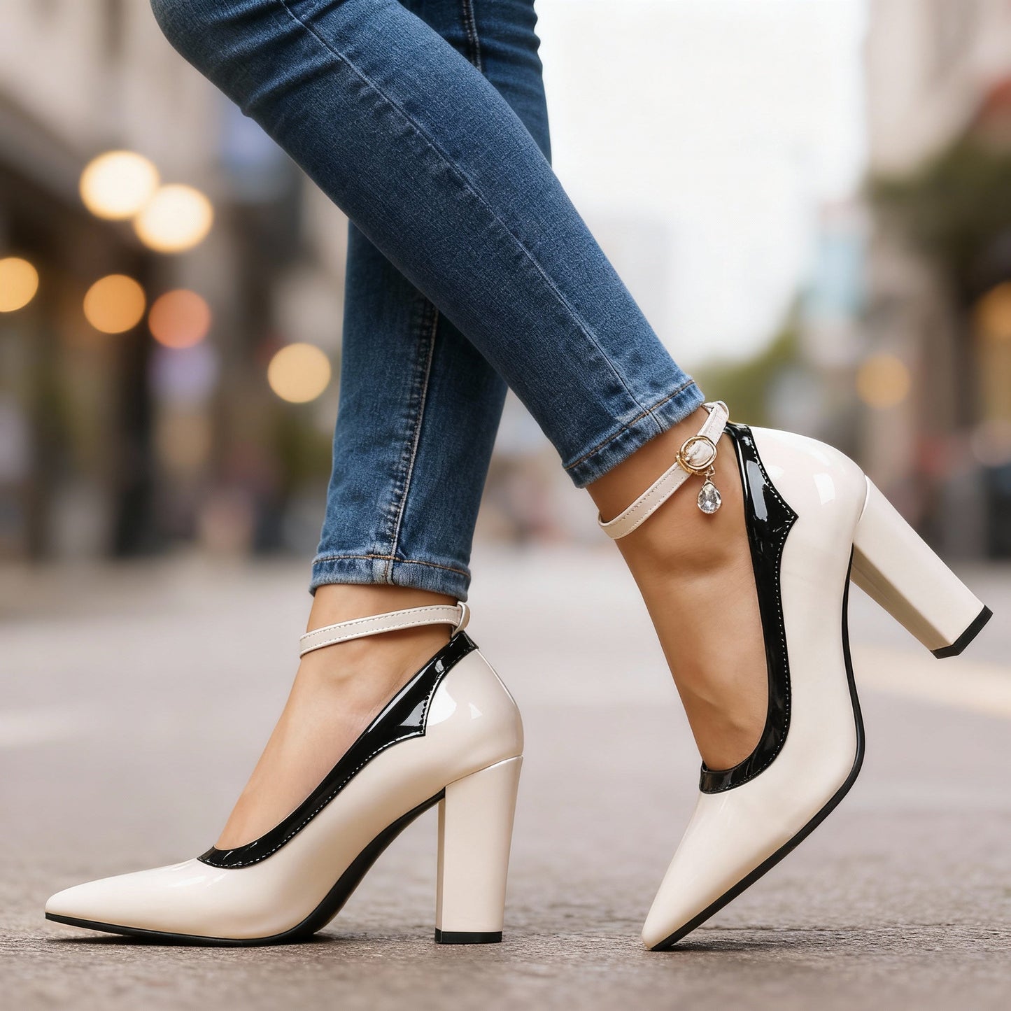 Women's Patent Dual-Tone Strap Heels Corvine