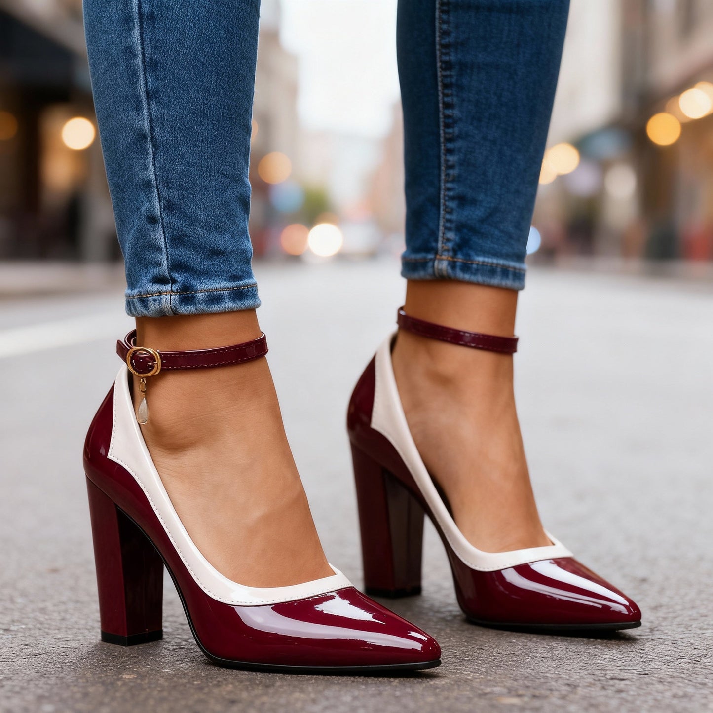 Women's Patent Dual-Tone Strap Heels Corvine
