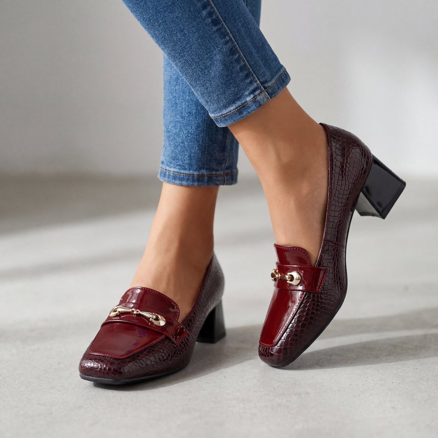 Women's Patent Leather Block Heel Loafers Corvine