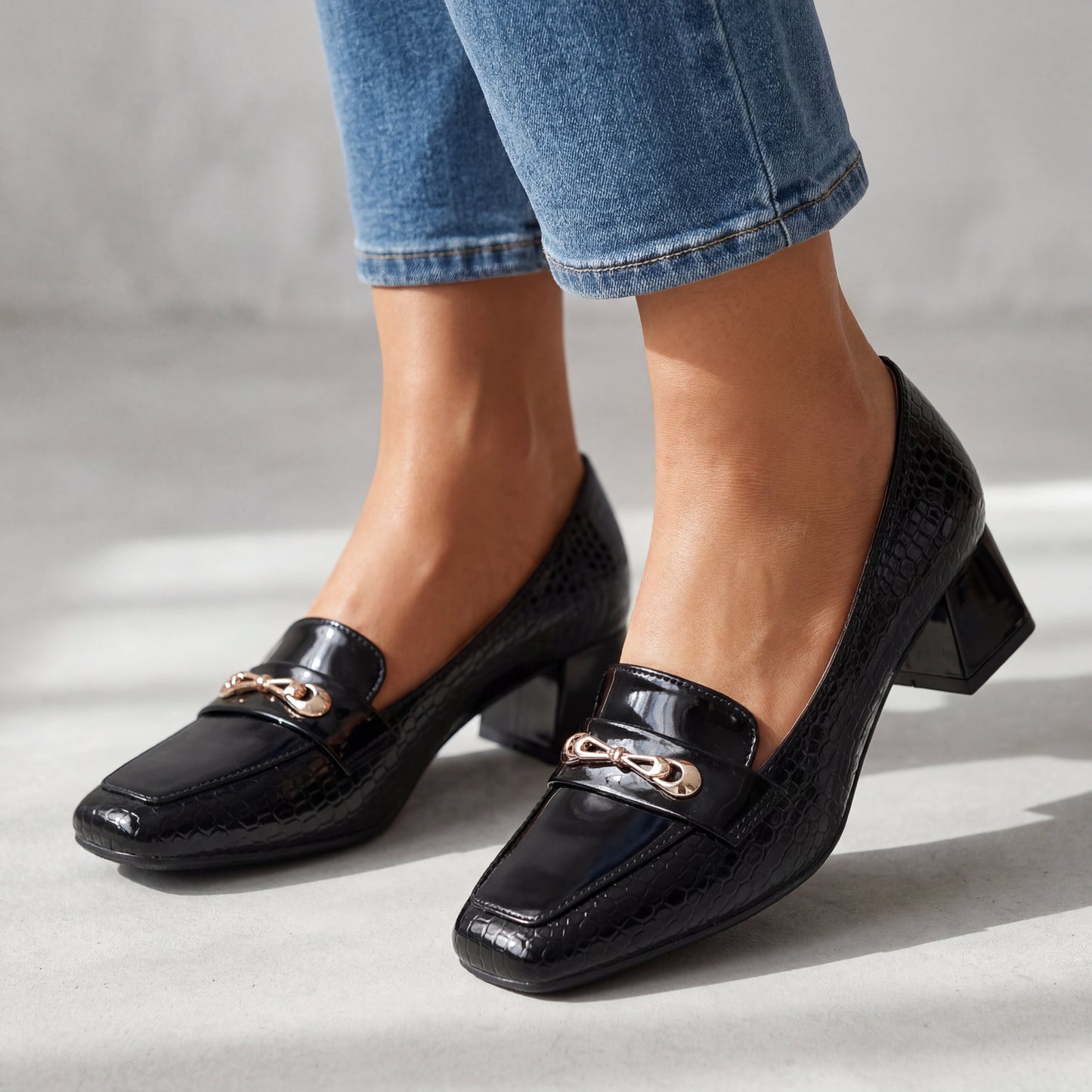 Women's Patent Leather Block Heel Loafers Corvine