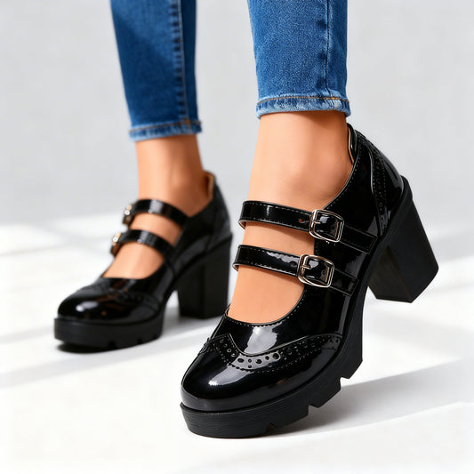 Women's Patent Leather Brogue Heels Corvine