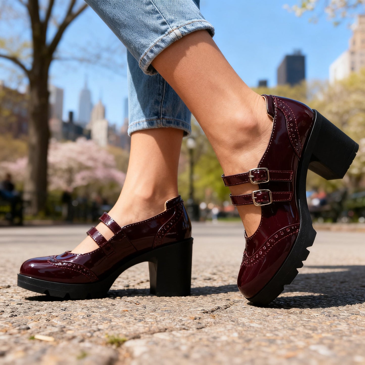 Women's Patent Leather Brogue Heels Corvine