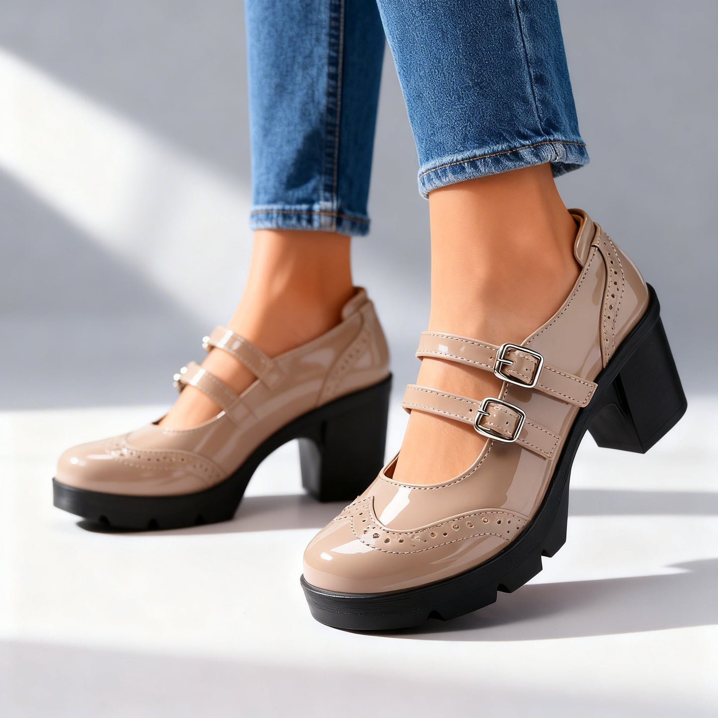 Women's Patent Leather Brogue Heels Corvine