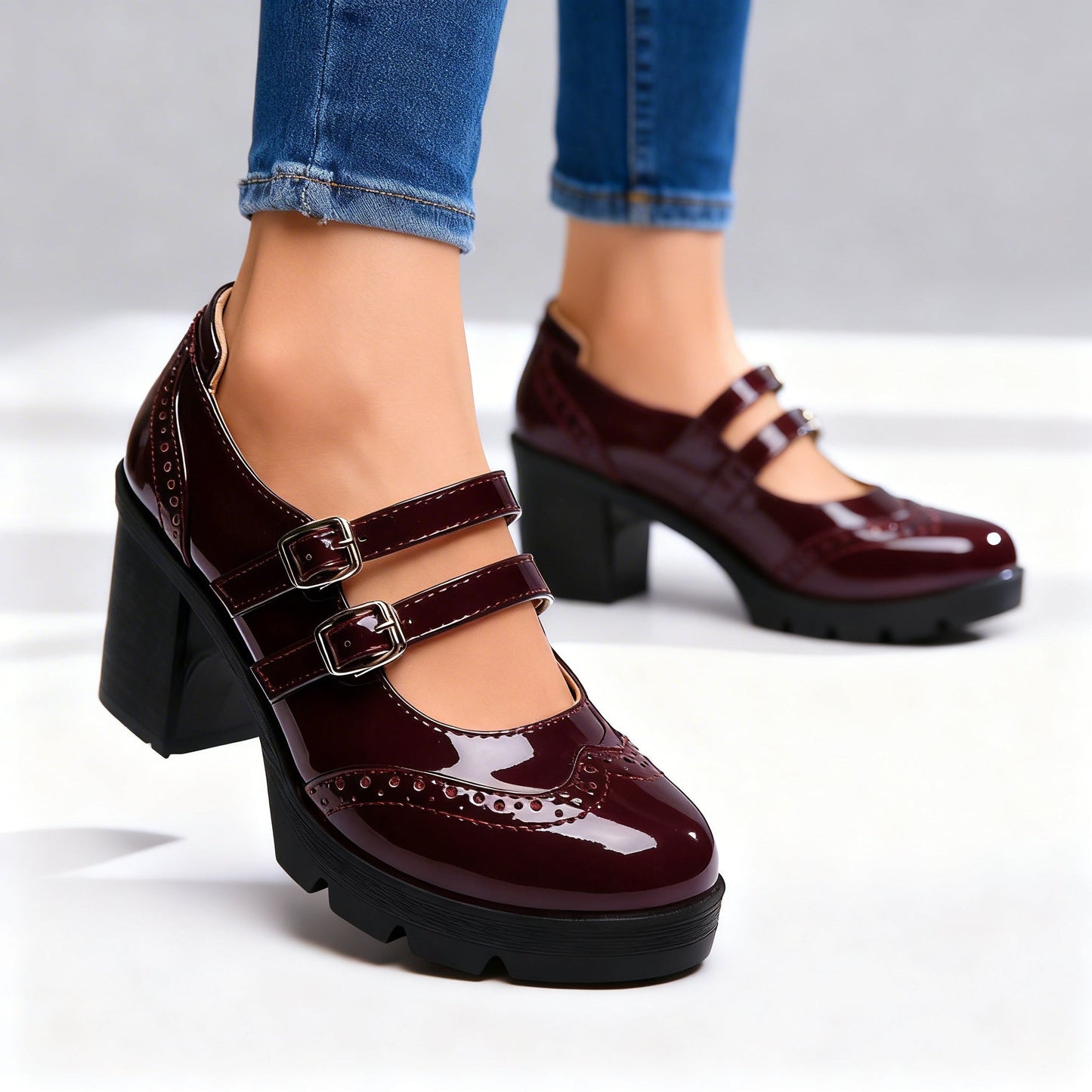 Women's Patent Leather Brogue Heels Corvine