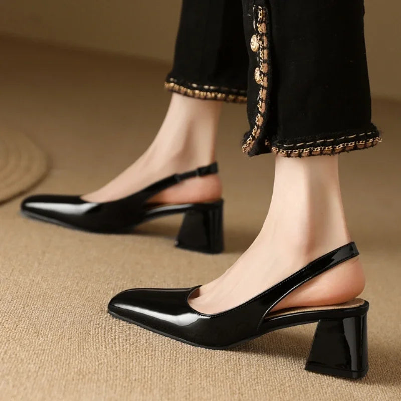 Women's Patent Leather Slingback Black Heels Corvine