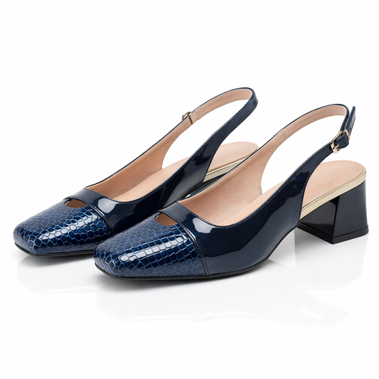 Women's Patent Leather Slingback Block Heel Shoes Corvine