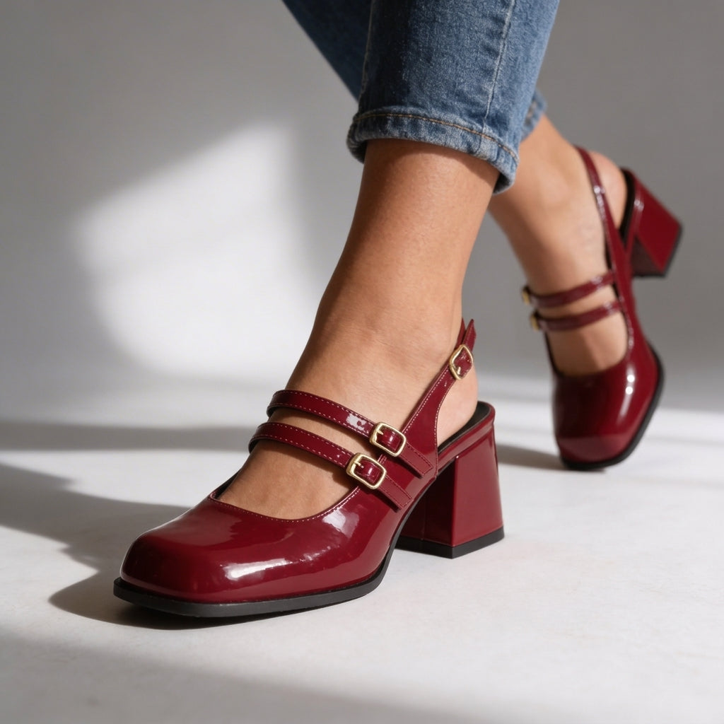 Women's Patent Leather Twin Strap Loafers Corvine