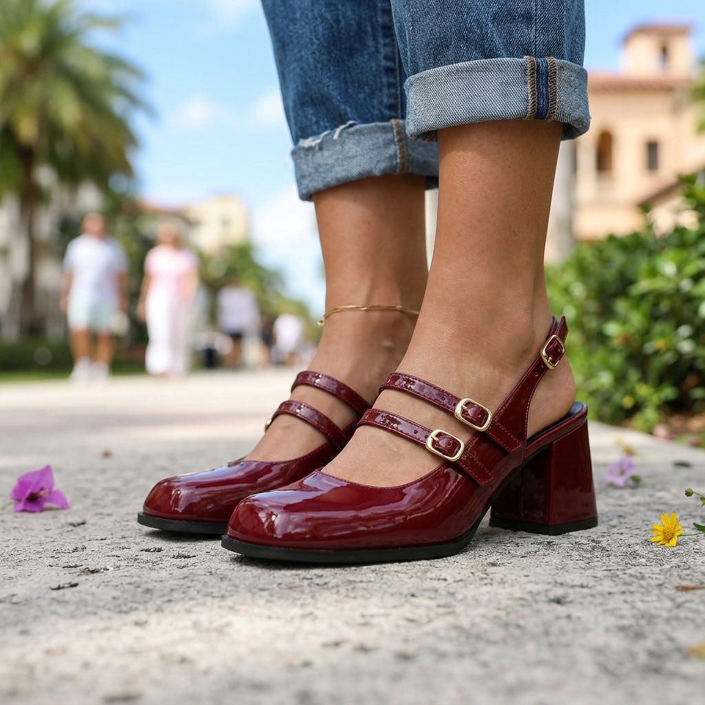 Women's Patent Leather Twin Strap Loafers Corvine